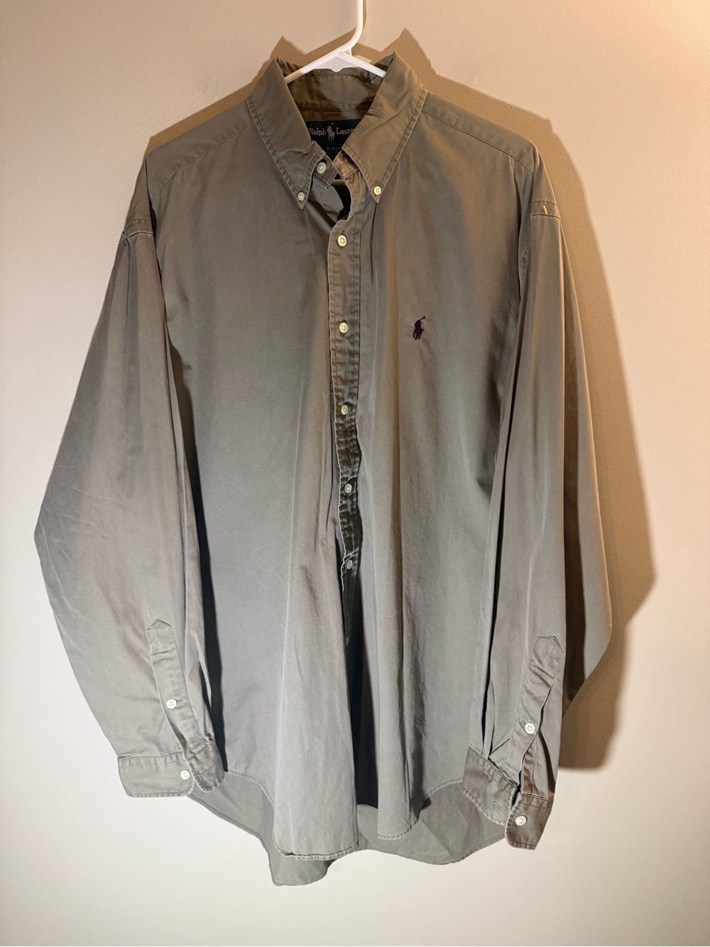 Ralph Lauren Men's Button-Down Shirt Brown with Embroidered Pony Large